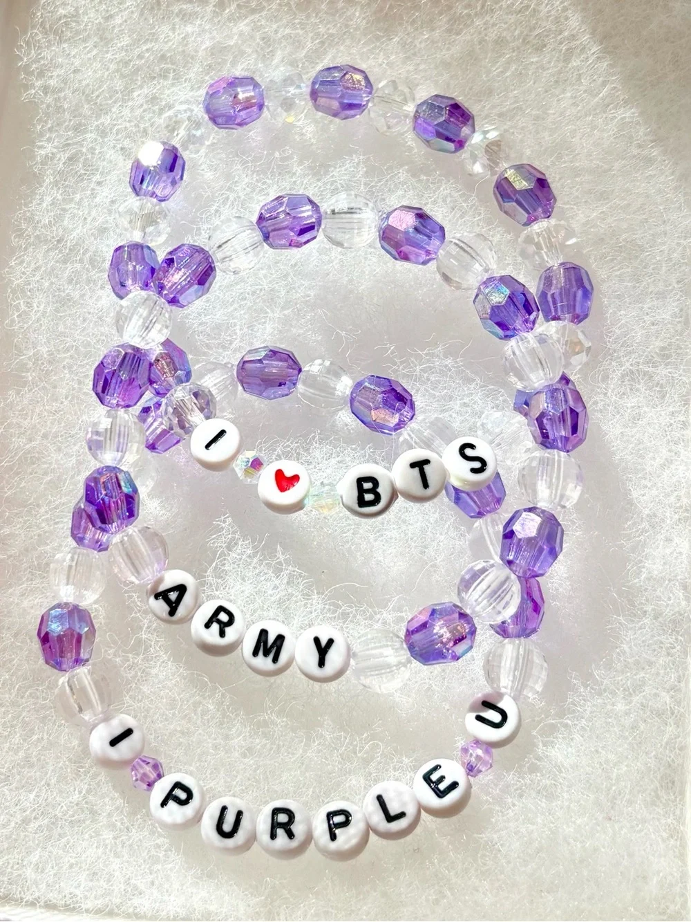 Purple Beaded Charm Bracelet Set - I ♥ BTS / ARMY / I ♥ PURPLE